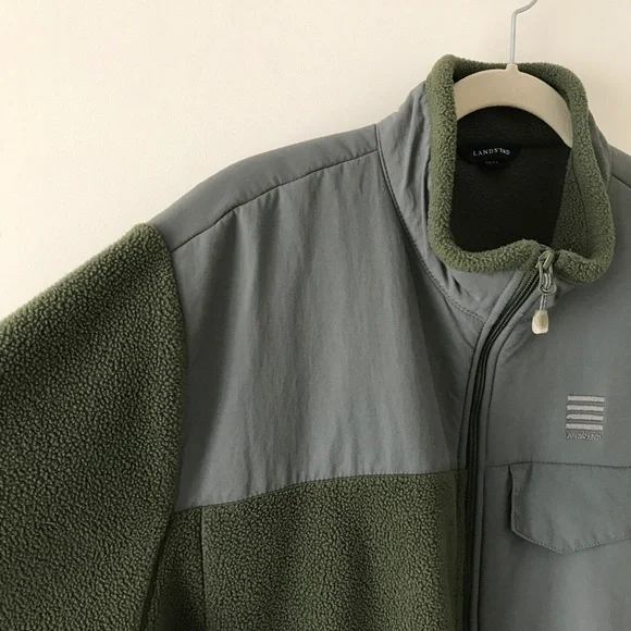 Lands End Green & Gray Zip Up Fleece Jacket - Picture 3 of 16